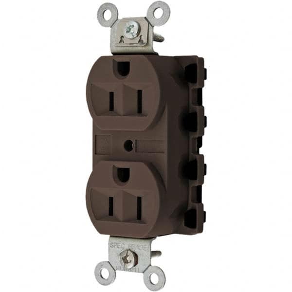 Hubbell Wiring Device-Kellems - 125V 15A NEMA 5-15R Specification Grade Brown Straight Blade Duplex Receptacle - Exact Industrial Supply