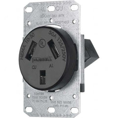 Hubbell Wiring Device-Kellems - 125/250 VAC 50A NEMA 10-50R Residential Grade Black Straight Blade Single Receptacle - Exact Industrial Supply