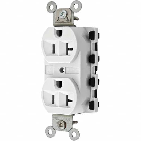 Hubbell Wiring Device-Kellems - 125V 20A NEMA 5-20R Specification Grade White Straight Blade Duplex Receptacle - Industrial Tool & Supply