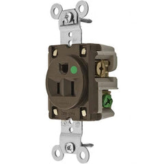 Hubbell Wiring Device-Kellems - 125V 15A NEMA 5-15R Hospital Grade Brown Straight Blade Single Receptacle - Industrial Tool & Supply