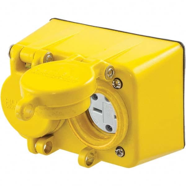 Hubbell Wiring Device-Kellems - 250 VAC 15A NEMA 6-15R Industrial Grade Yellow Straight Blade Duplex Receptacle - Industrial Tool & Supply
