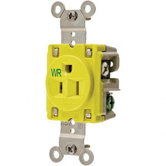Hubbell Wiring Device-Kellems - 125V 15A NEMA 5-15R Industrial Grade Yellow Straight Blade Single Receptacle - Industrial Tool & Supply