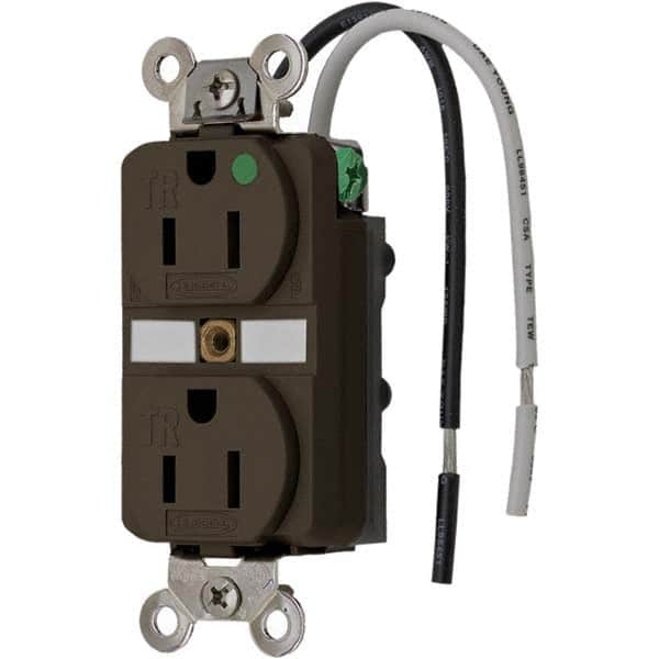 Hubbell Wiring Device-Kellems - 125V 15A NEMA 5-15R Hospital Grade Brown Straight Blade Duplex Receptacle - Industrial Tool & Supply