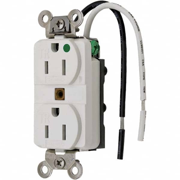 Hubbell Wiring Device-Kellems - 125V 15A NEMA 5-15R Hospital Grade White Straight Blade Duplex Receptacle - Industrial Tool & Supply