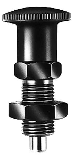KIPP - 5/8-11, 23mm Thread Length, 8mm Plunger Diam, Lockout Knob Handle Indexing Plunger - Plunger Style A, 26mm Body Length, 74mm OAL, Steel - Industrial Tool & Supply