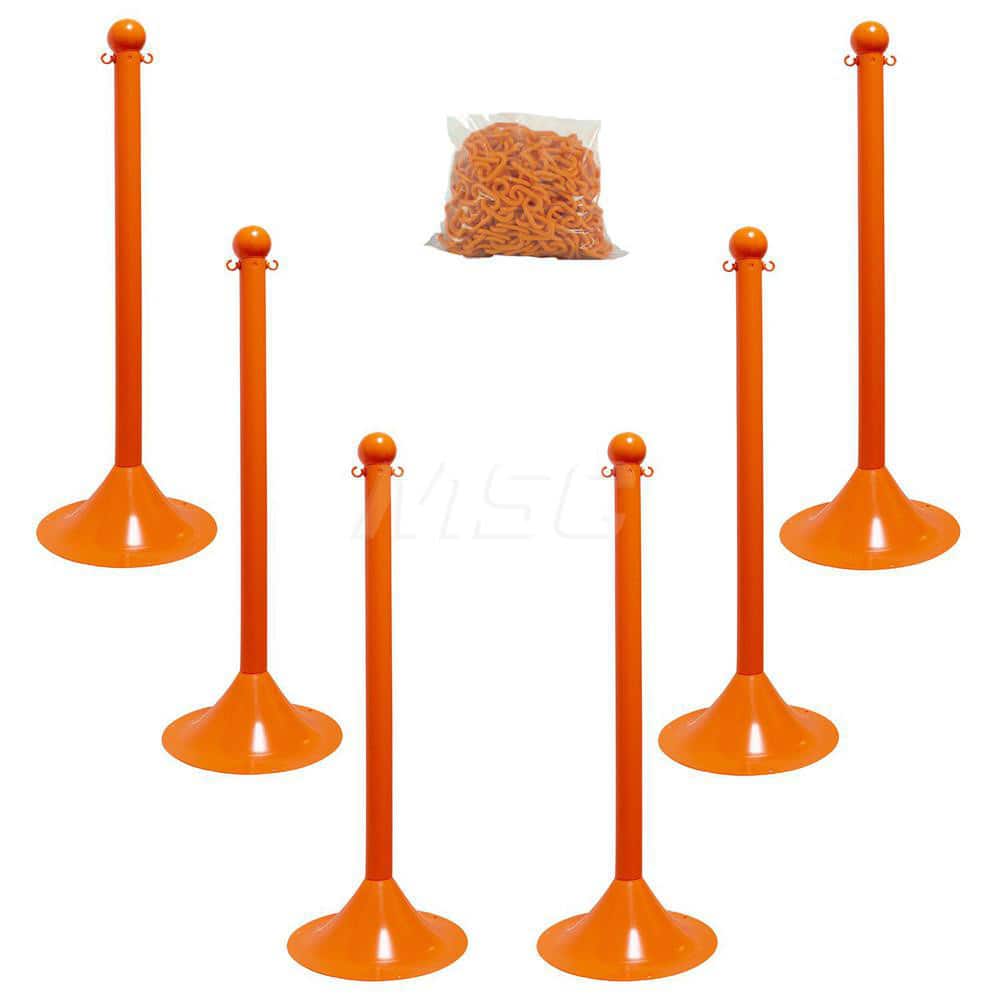 Barrier Rope & Chain; Type: Stanchion & Chain Kit; Material: Plastic; Color: Safety Orange; Rope/Chain Material: Plastic; Hook Fitting Material: None; Snap End Material: None; Color: Orange; Length (Feet): 50.00; 50.000; Overall Length: 50.00; Includes: (