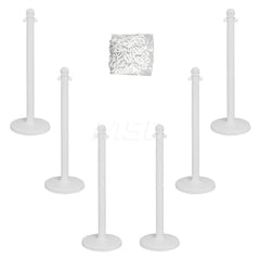 Barrier Rope & Chain; Type: Stanchion & Chain Kit; Material: Plastic; Color: White; Rope/Chain Material: Plastic; Hook Fitting Material: None; Snap End Material: None; Color: White; Length (Feet): 50.00; 50.000; Overall Length: 50.00; Includes: (6) Comple
