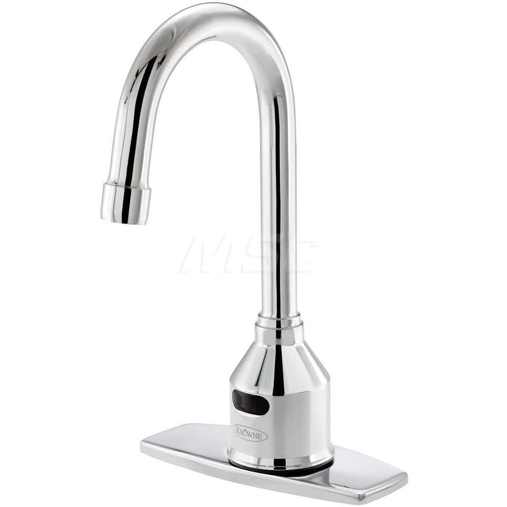 Electronic & Sensor Faucets; Type: Sensor; Style: Deck Mount; Spout Type: Gooseneck; Mounting Centers: 4; Finish/Coating: Polished Chrome; Special Item Information: Easy Adjust Shut-Off Delay, Auto Flush, Auto Time-Out and Range Sensitivity; For Use With:
