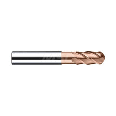 Ball End Mill: 3.622″ Dia, 1.2598″ LOC, 4 Flute, Solid Carbide 92 mm OAL, 16 mm Shank Dia, 40 ° Helix, Duro-Si Coated, Single End, Series Sphero-X