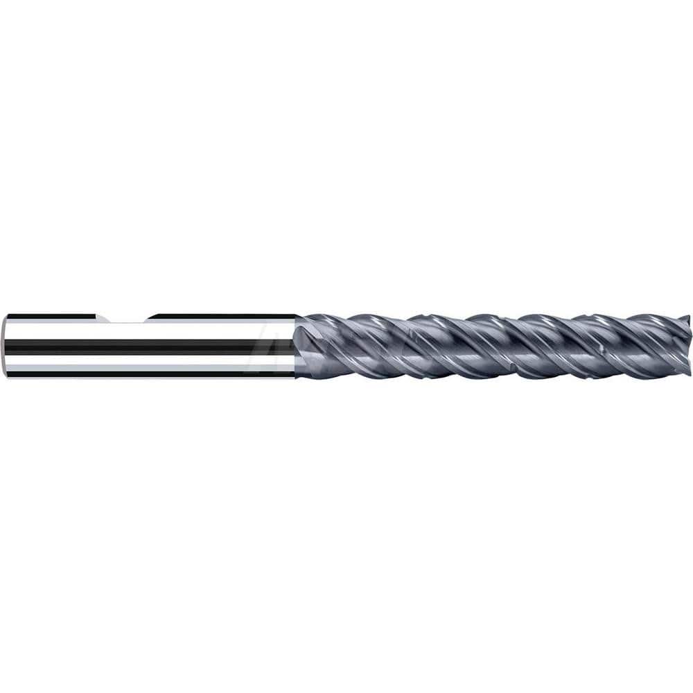Square End Mill: 1/4'' Dia, 1-3/8'' LOC, 1/4'' Shank Dia, 3'' OAL, 4 Flutes, Solid Carbide Single End, Polychrom Finish, Spiral Flute, 45 ™ Variable Helix, Centercutting, RH Cut, RH Flute, Series E-Cut