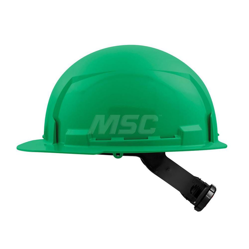 Hard Hat: Construction, Front Brim, Class E, 4-Point Suspension Green, HDPE