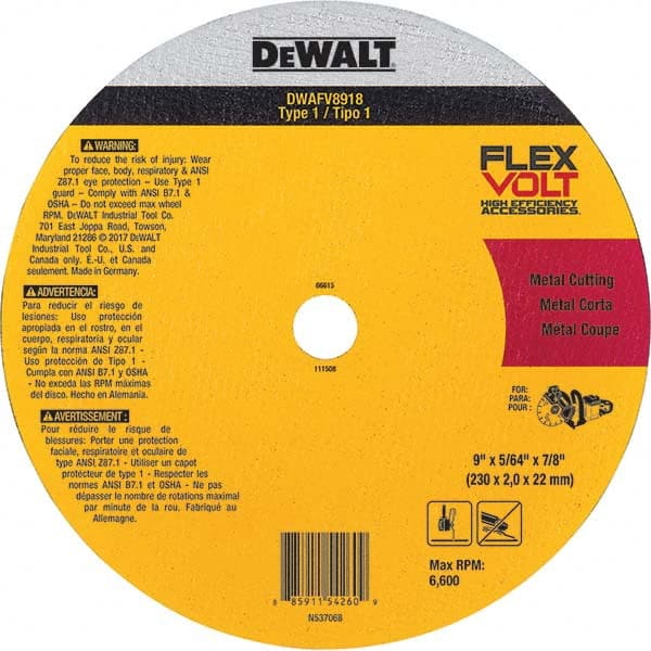 DeWALT - 9 x 5/64, 7/8" Hole 36 Grit Ceramic Cutoff Wheel - Industrial Tool & Supply