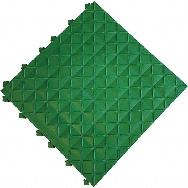 Ergo Advantage - 18" Long x 18" Wide x 1" Thick, Anti-Fatigue Modular Matting Anti-Fatigue Flooring - 2 Interlocking Sides, Green, For Dry Areas - Industrial Tool & Supply