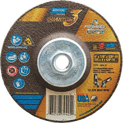 Norton - 24 Grit, 5" Wheel Diam, 1/8" Wheel Thickness, 5/8" Arbor Hole, Type 27 Depressed Center Wheel - Coarse Grade, Ceramic, Resinoid Bond, 12,225 Max RPM - Industrial Tool & Supply