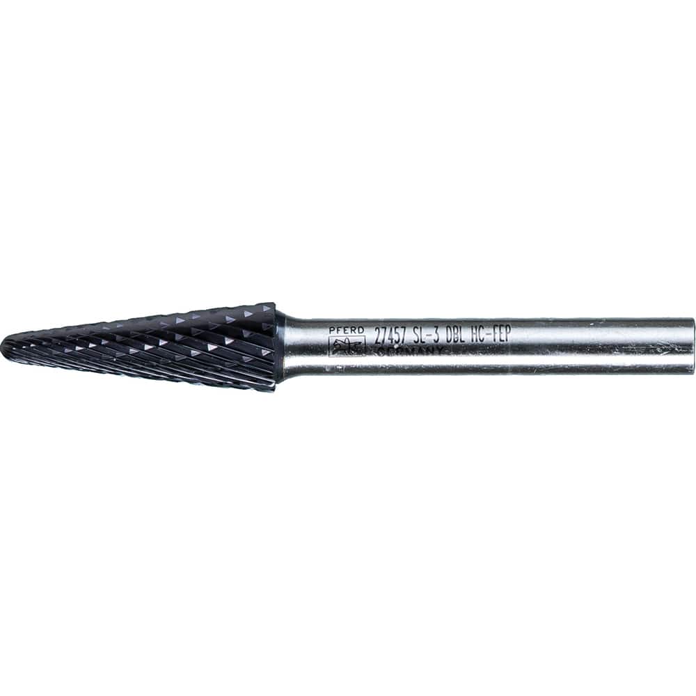 PFERD - SL-3, 3/8" Cut Diam, 1/4" Shank Diam, Carbide Double Cut Taper with Radius End Burr - Exact Industrial Supply