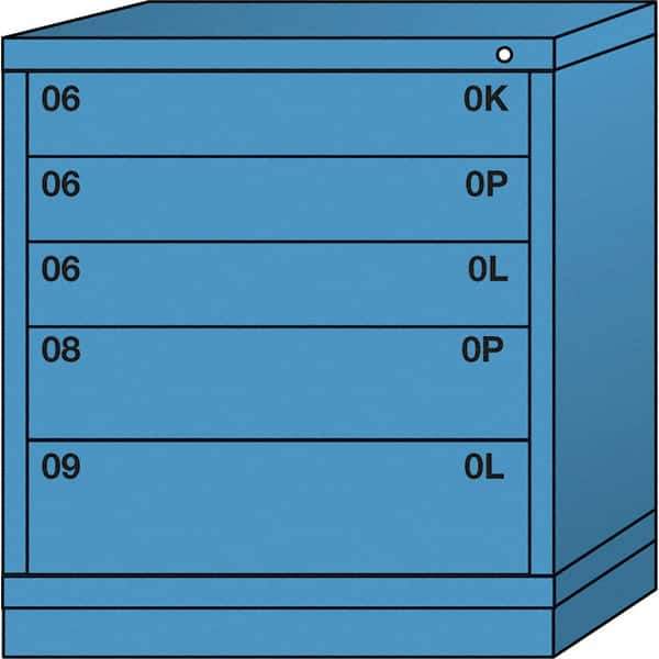 Lyon - 5 Drawer, Standard Bench Height - Multiple Drawer Access Cabinet - Steel, 30" Wide x 28-1/4" Deep x 33-1/4" High, Wedgewood Blue - Industrial Tool & Supply