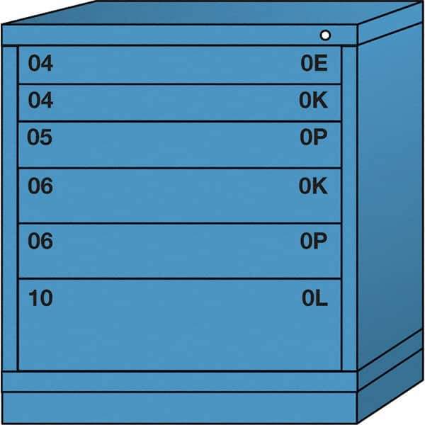 Lyon - 6 Drawer, Standard Bench Height - Single Drawer Access Cabinet - Steel, 30" Wide x 28-1/4" Deep x 33-1/4" High, Wedgewood Blue - Industrial Tool & Supply
