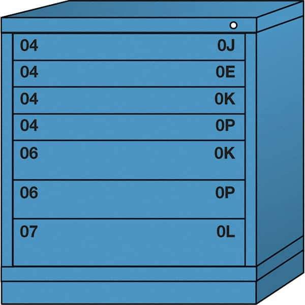 Lyon - 7 Drawer, Standard Bench Height - Multiple Drawer Access Cabinet - Steel, 30" Wide x 28-1/4" Deep x 33-1/4" High, Wedgewood Blue - Industrial Tool & Supply
