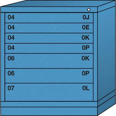 Lyon - 7 Drawer, Standard Bench Height - Multiple Drawer Access Cabinet - Steel, 30" Wide x 28-1/4" Deep x 33-1/4" High, Wedgewood Blue - Industrial Tool & Supply
