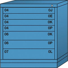 Lyon - 7 Drawer, Standard Bench Height - Single Drawer Access Cabinet - Steel, 30" Wide x 28-1/4" Deep x 33-1/4" High, Wedgewood Blue - Industrial Tool & Supply