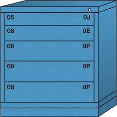 Lyon - 5 Drawer, Standard Bench Height - Single Drawer Access Cabinet - Steel, 30" Wide x 28-1/4" Deep x 33-1/4" High, Wedgewood Blue - Industrial Tool & Supply