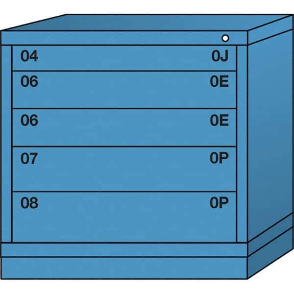 Lyon - 5 Drawer, Standard Table Height - Multiple Drawer Access Cabinet - Steel, 30" Wide x 28-1/4" Deep x 30-1/8" High, Wedgewood Blue - Industrial Tool & Supply