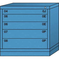 Lyon - 5 Drawer, Standard Table Height - Single Drawer Access Cabinet - Steel, 30" Wide x 28-1/4" Deep x 30-1/8" High, Wedgewood Blue - Industrial Tool & Supply
