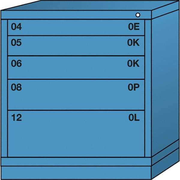 Lyon - 5 Drawer, Standard Bench Height - Single Drawer Access Cabinet - Steel, 30" Wide x 28-1/4" Deep x 33-1/4" High, Wedgewood Blue - Industrial Tool & Supply