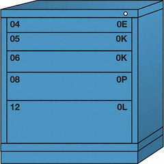 Lyon - 5 Drawer, Standard Bench Height - Multiple Drawer Access Cabinet - Steel, 30" Wide x 28-1/4" Deep x 33-1/4" High, Wedgewood Blue - Industrial Tool & Supply