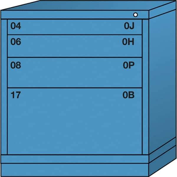 Lyon - 4 Drawer, Standard Bench Height - Multiple Drawer Access Cabinet - Steel, 30" Wide x 28-1/4" Deep x 33-1/4" High, Wedgewood Blue - Industrial Tool & Supply