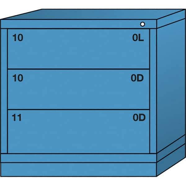 Lyon - 3 Drawer, Standard Table Height - Multiple Drawer Access Cabinet - Steel, 30" Wide x 28-1/4" Deep x 30-1/8" High, Wedgewood Blue - Industrial Tool & Supply