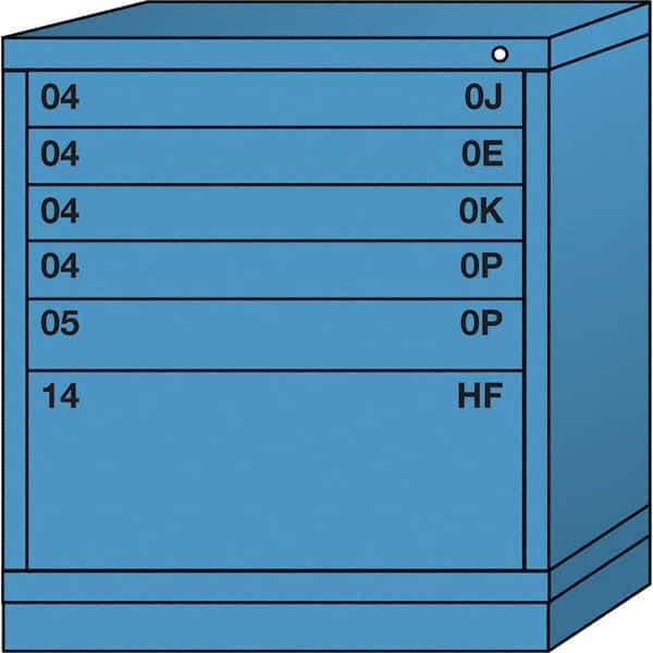 Lyon - 6 Drawer, Standard Bench Height - Multiple Drawer Access Cabinet - Steel, 30" Wide x 28-1/4" Deep x 33-1/4" High, Wedgewood Blue - Industrial Tool & Supply