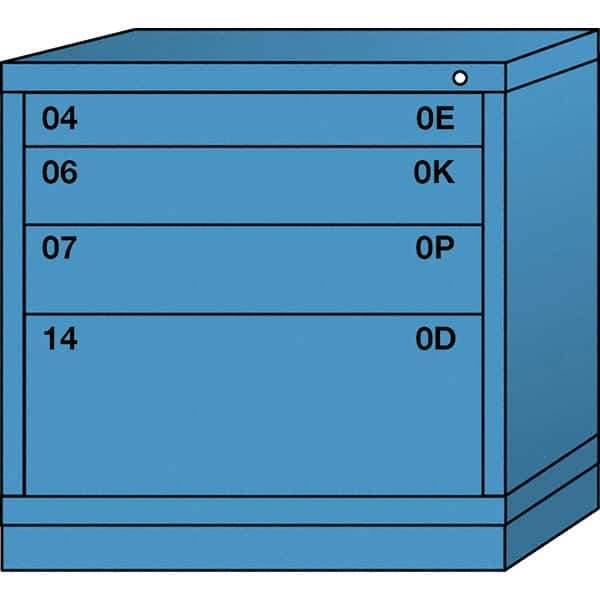 Lyon - 4 Drawer, Standard Table Height - Single Drawer Access Cabinet - Steel, 30" Wide x 28-1/4" Deep x 30-1/8" High, Wedgewood Blue - Industrial Tool & Supply