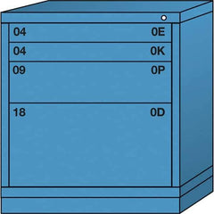 Lyon - 4 Drawer, Standard Bench Height - Single Drawer Access Cabinet - Steel, 30" Wide x 28-1/4" Deep x 33-1/4" High, Wedgewood Blue - Industrial Tool & Supply