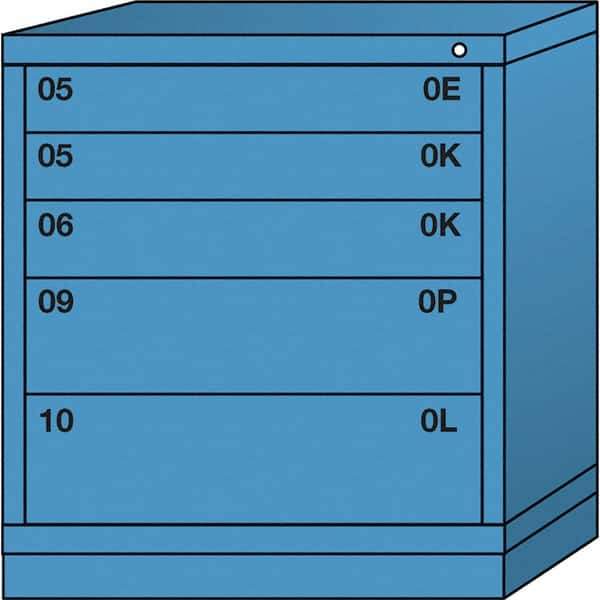 Lyon - 5 Drawer, Standard Bench Height - Multiple Drawer Access Cabinet - Steel, 30" Wide x 28-1/4" Deep x 33-1/4" High, Wedgewood Blue - Industrial Tool & Supply