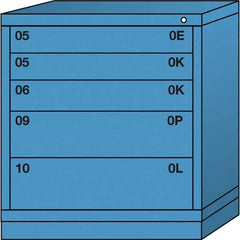Lyon - 5 Drawer, Standard Bench Height - Multiple Drawer Access Cabinet - Steel, 30" Wide x 28-1/4" Deep x 33-1/4" High, Wedgewood Blue - Industrial Tool & Supply