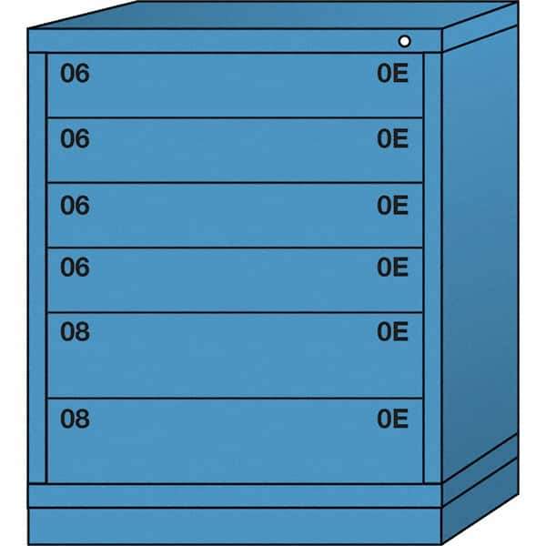 Lyon - 6 Drawer, Standard Mid-Range - Single Drawer Access Cabinet - Steel, 30" Wide x 28-1/4" Deep x 37-15/79" High, Wedgewood Blue - Industrial Tool & Supply