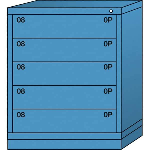 Lyon - 5 Drawer, Standard Mid-Range - Multiple Drawer Access Cabinet - Steel, 30" Wide x 28-1/4" Deep x 37-15/79" High, Wedgewood Blue - Industrial Tool & Supply