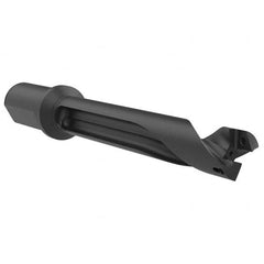 Indexable Spade Drill: 1.2598 to 1.378″ Dia, 9-41/64″ Max Depth, Straight Flute 1-1/2″ Shank Dia, Cylindrical Shank, 11-23/32″ Body Length, 14-13/32″ OAL, Through Coolant