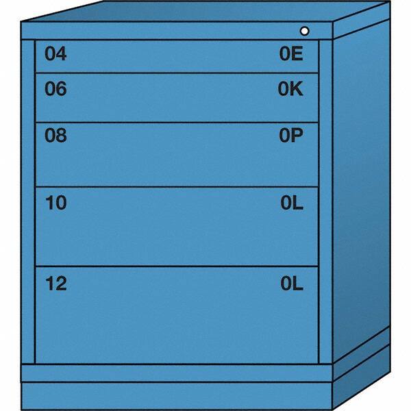 Lyon - 5 Drawer, Standard Mid-Range - Single Drawer Access Cabinet - Steel, 30" Wide x 28-1/4" Deep x 37-15/79" High, Wedgewood Blue - Industrial Tool & Supply