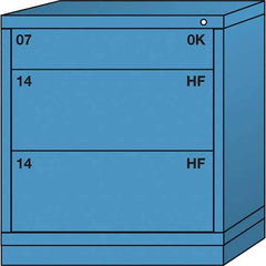 Lyon - 3 Drawer, Standard Bench Height -Multiple Drawer Access Cabinet - Steel, 30" Wide x 28-1/4" Deep x 33-1/4" High, Wedgewood Blue - Industrial Tool & Supply