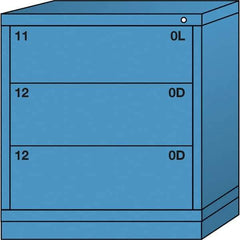 Lyon - 3 Drawer, Standard Bench Height - Multiple Drawer Access Cabinet - Steel, 30" Wide x 28-1/4" Deep x 33-1/4" High, Wedgewood Blue - Industrial Tool & Supply