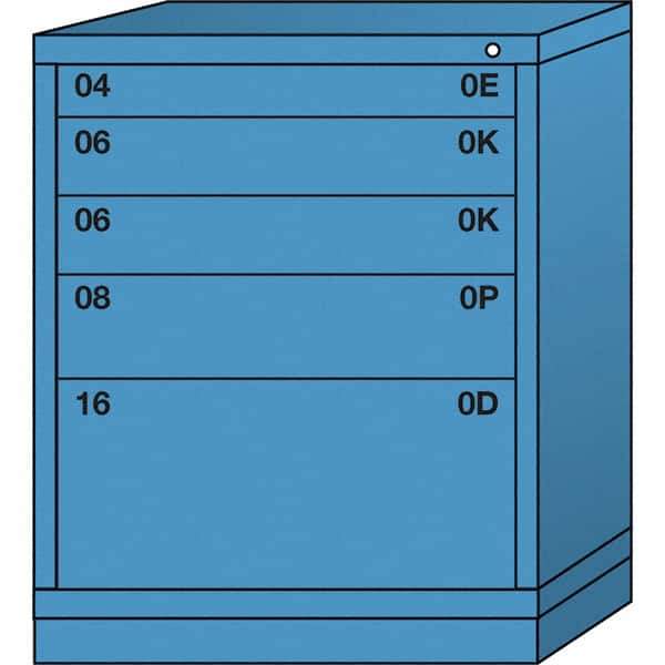 Lyon - 5 Drawer, Standard Mid-Range - Multiple Drawer Access Cabinet - Steel, 30" Wide x 28-1/4" Deep x 37-15/79" High, Wedgewood Blue - Industrial Tool & Supply