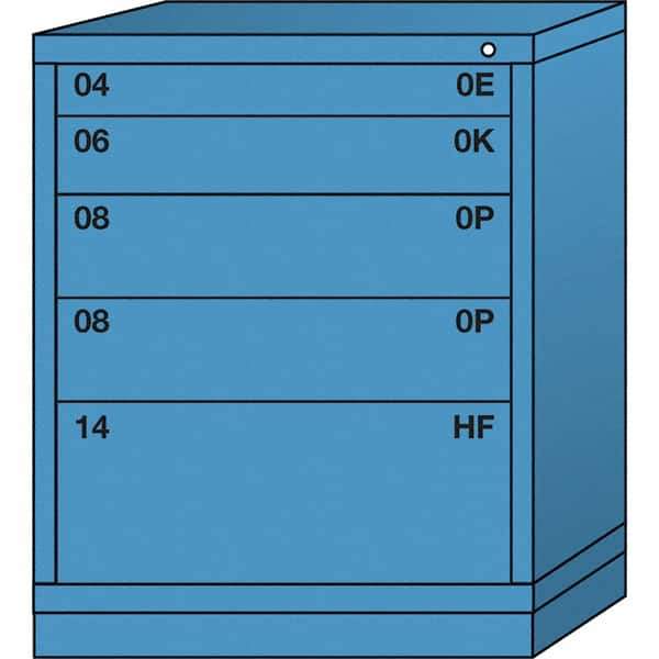 Lyon - 5 Drawer, Standard Mid-Range - Single Drawer Access Cabinet - Steel, 30" Wide x 28-1/4" Deep x 37-15/79" High, Wedgewood Blue - Industrial Tool & Supply