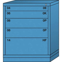 Lyon - 5 Drawer, Standard Mid-Range - Single Drawer Access Cabinet - Steel, 30" Wide x 28-1/4" Deep x 37-15/79" High, Wedgewood Blue - Industrial Tool & Supply