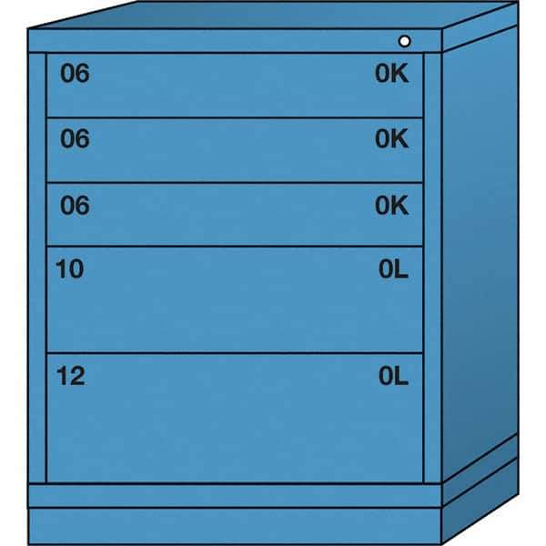 Lyon - 5 Drawer, Standard Mid-Range - Single Drawer Access Cabinet - Steel, 30" Wide x 28-1/4" Deep x 37-15/79" High, Wedgewood Blue - Industrial Tool & Supply