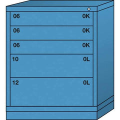 Lyon - 5 Drawer, Standard Mid-Range - Single Drawer Access Cabinet - Steel, 30" Wide x 28-1/4" Deep x 37-15/79" High, Wedgewood Blue - Industrial Tool & Supply