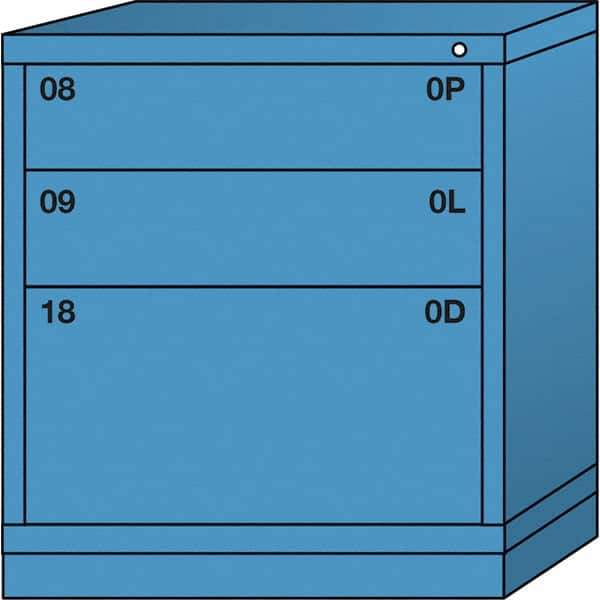 Lyon - 3 Drawer, Standard Bench Height - Single Drawer Access Cabinet - Steel, 30" Wide x 28-1/4" Deep x 33-1/4" High, Wedgewood Blue - Industrial Tool & Supply