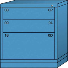 Lyon - 3 Drawer, Standard Bench Height - Single Drawer Access Cabinet - Steel, 30" Wide x 28-1/4" Deep x 33-1/4" High, Wedgewood Blue - Industrial Tool & Supply
