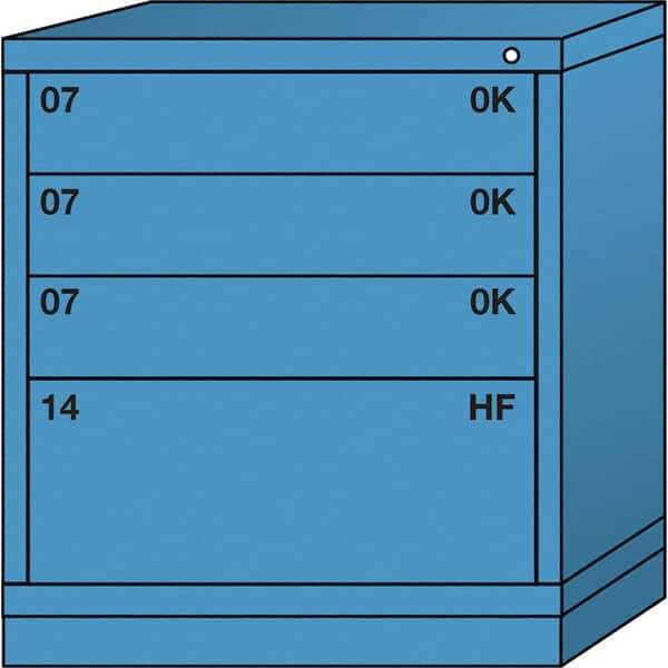 Lyon - 4 Drawer, Standard Bench Height - Multiple Drawer Access Cabinet - Steel, 30" Wide x 28-1/4" Deep x 33-1/4" High, Wedgewood Blue - Industrial Tool & Supply